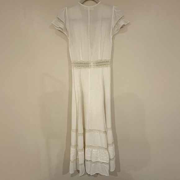 Reformation Short Sleeve Lace Trim Midi Dress White 2 - Picture 7 of 9
